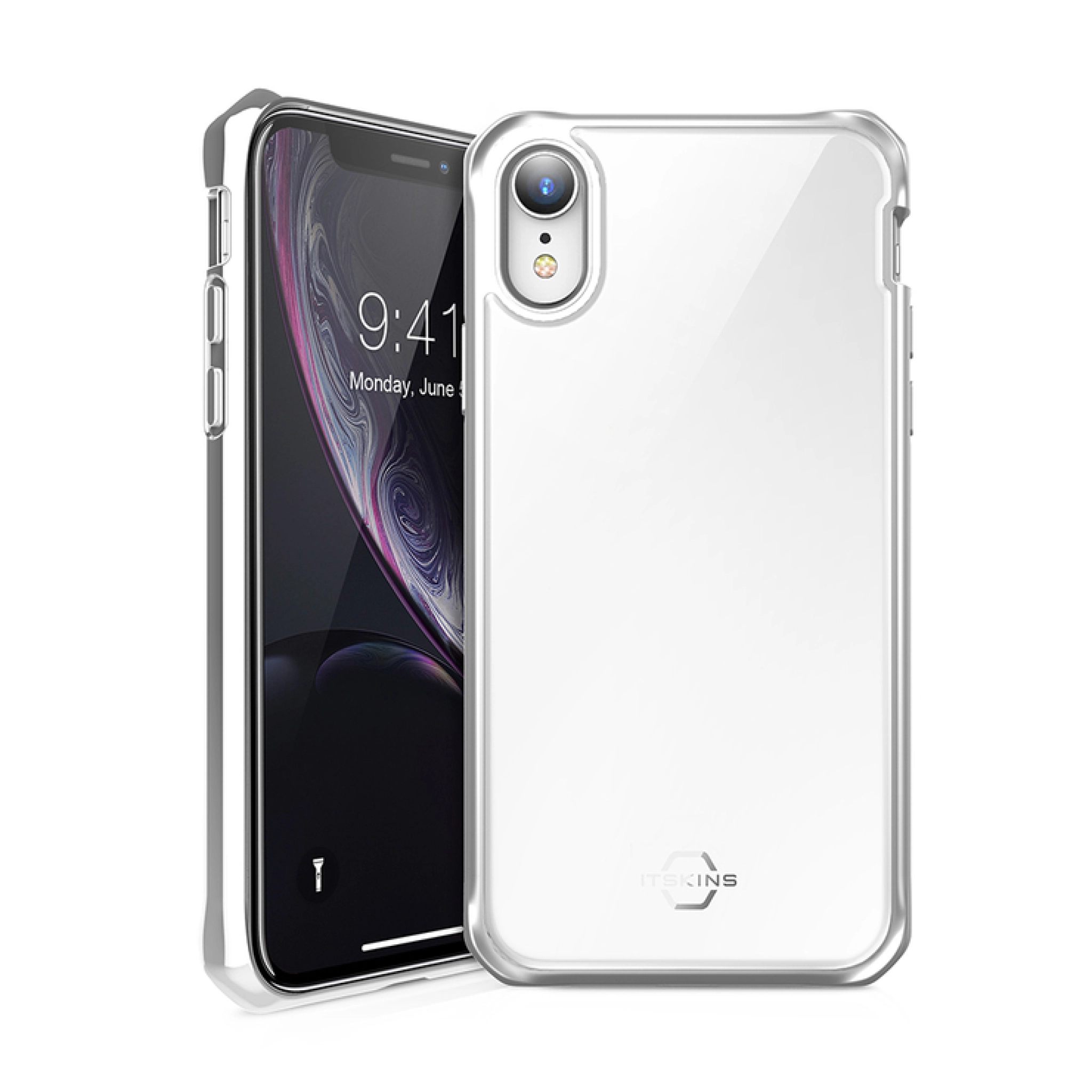 ITSKINS HYBRID GLASS skal för iPhone XR®. Silver