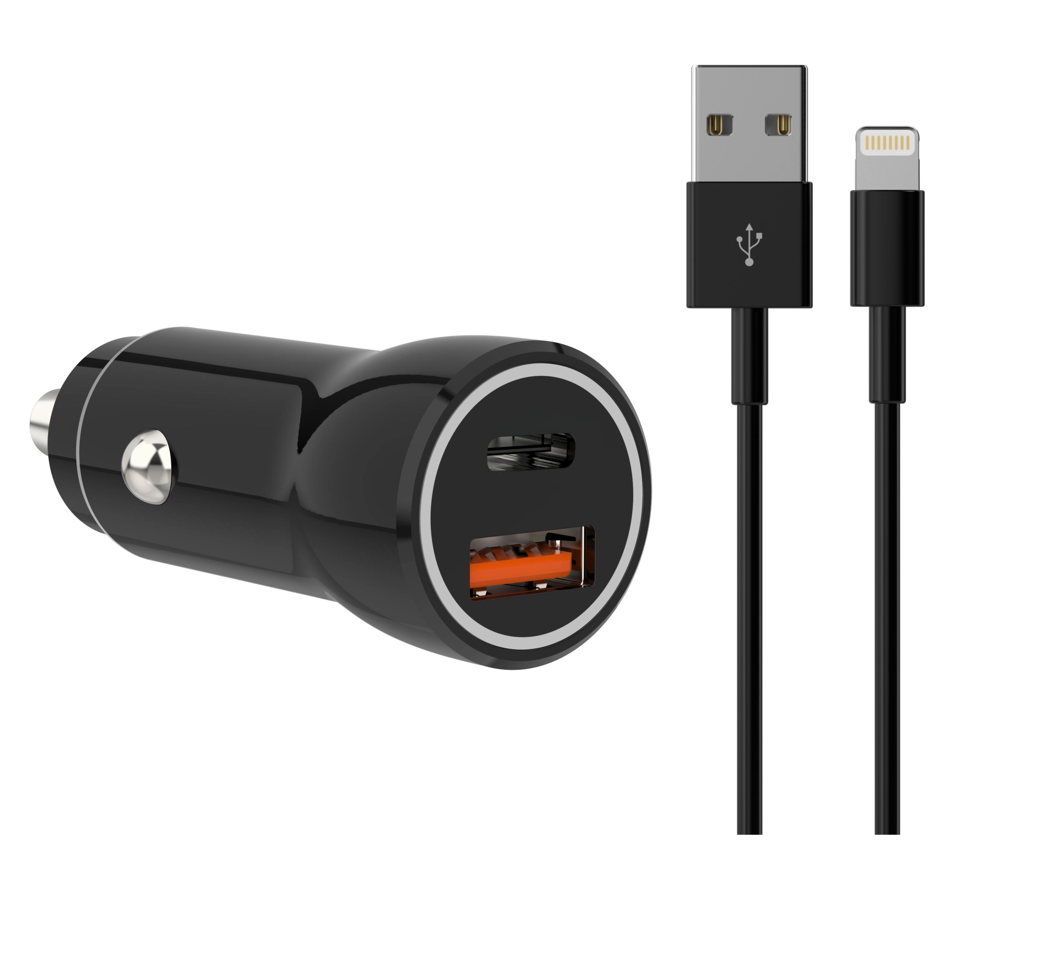 Sinox 12V dubbel billaddare. USB A 18W + USB C 20W. Svart