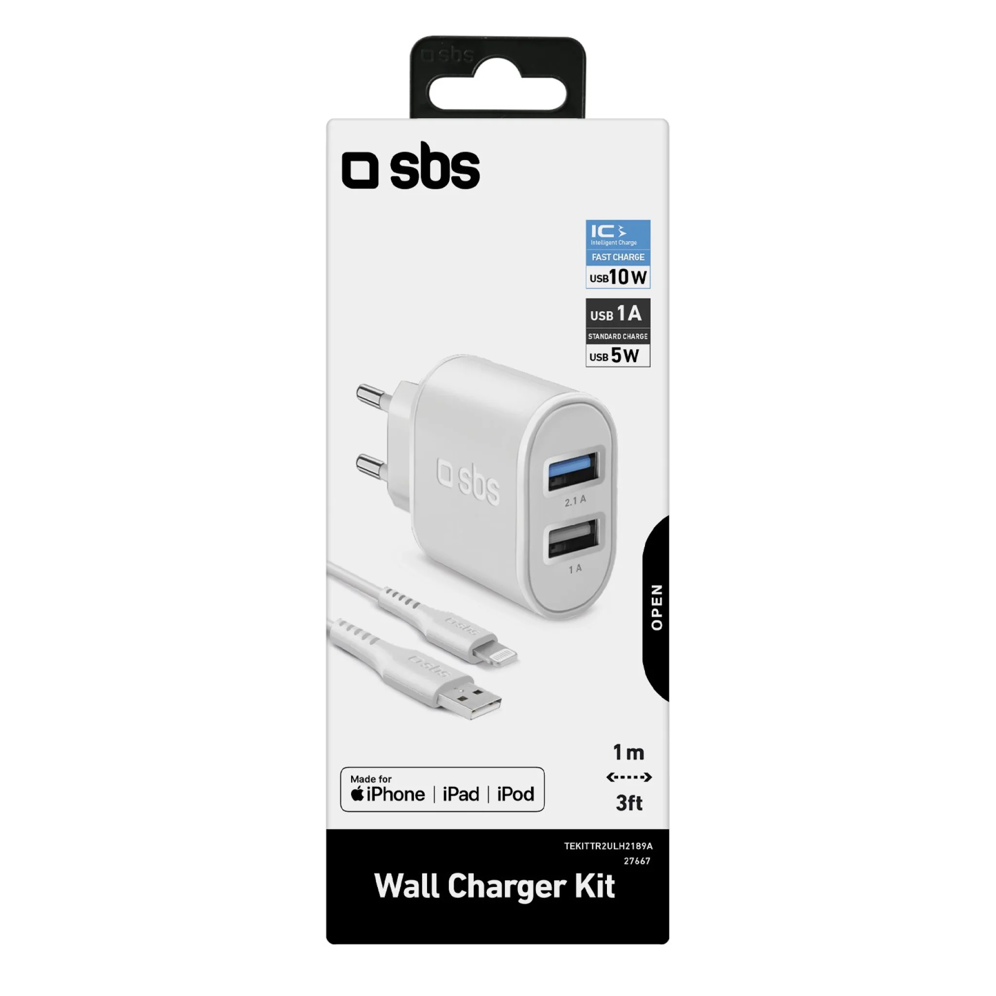 SBS 10W laddare. 1m MFI Lightning kabel. Vit