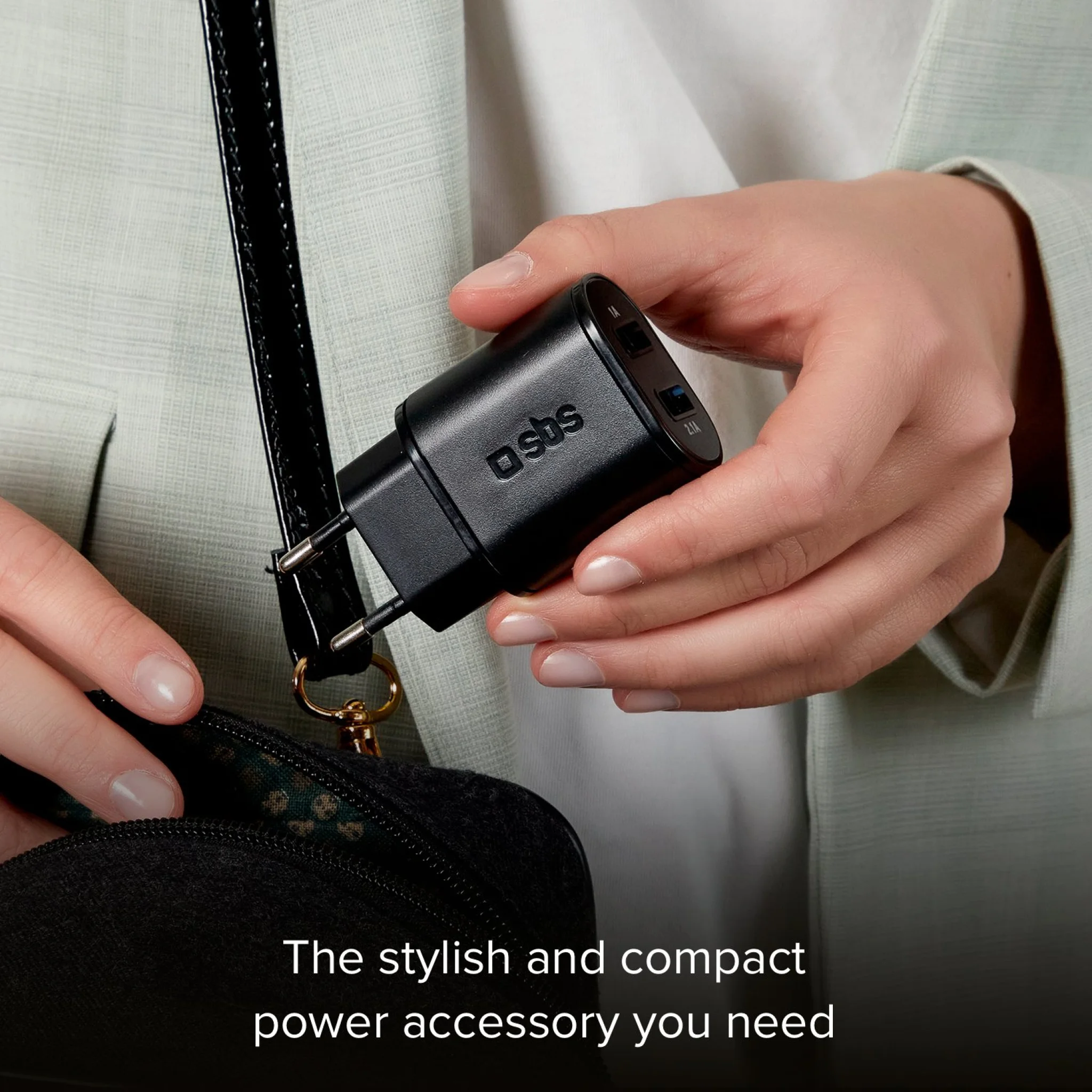 SBS 3100 mAh laddare. 2,1A + 1A. Svart