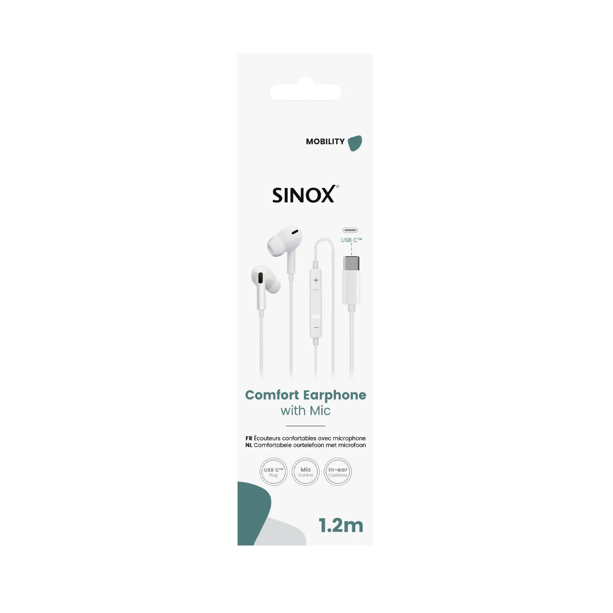 Sinox in-ear hörlurar med USB-C och mikrofon. Vita