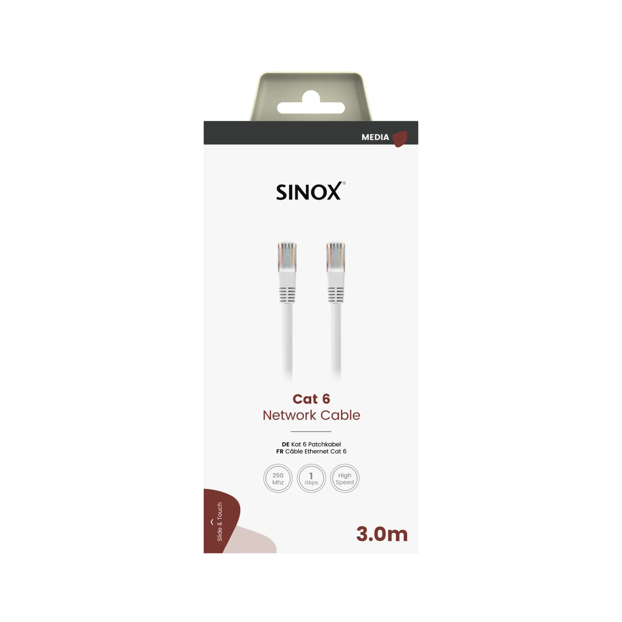 Sinox UTP Cat6e kabel. 3m. Vit