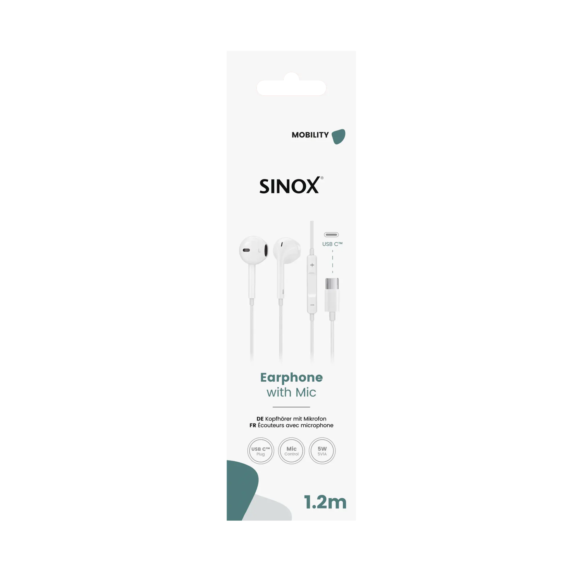 Sinox in-ear hörlurar USB-C med fjärrkontroll och mikrofon. Vit