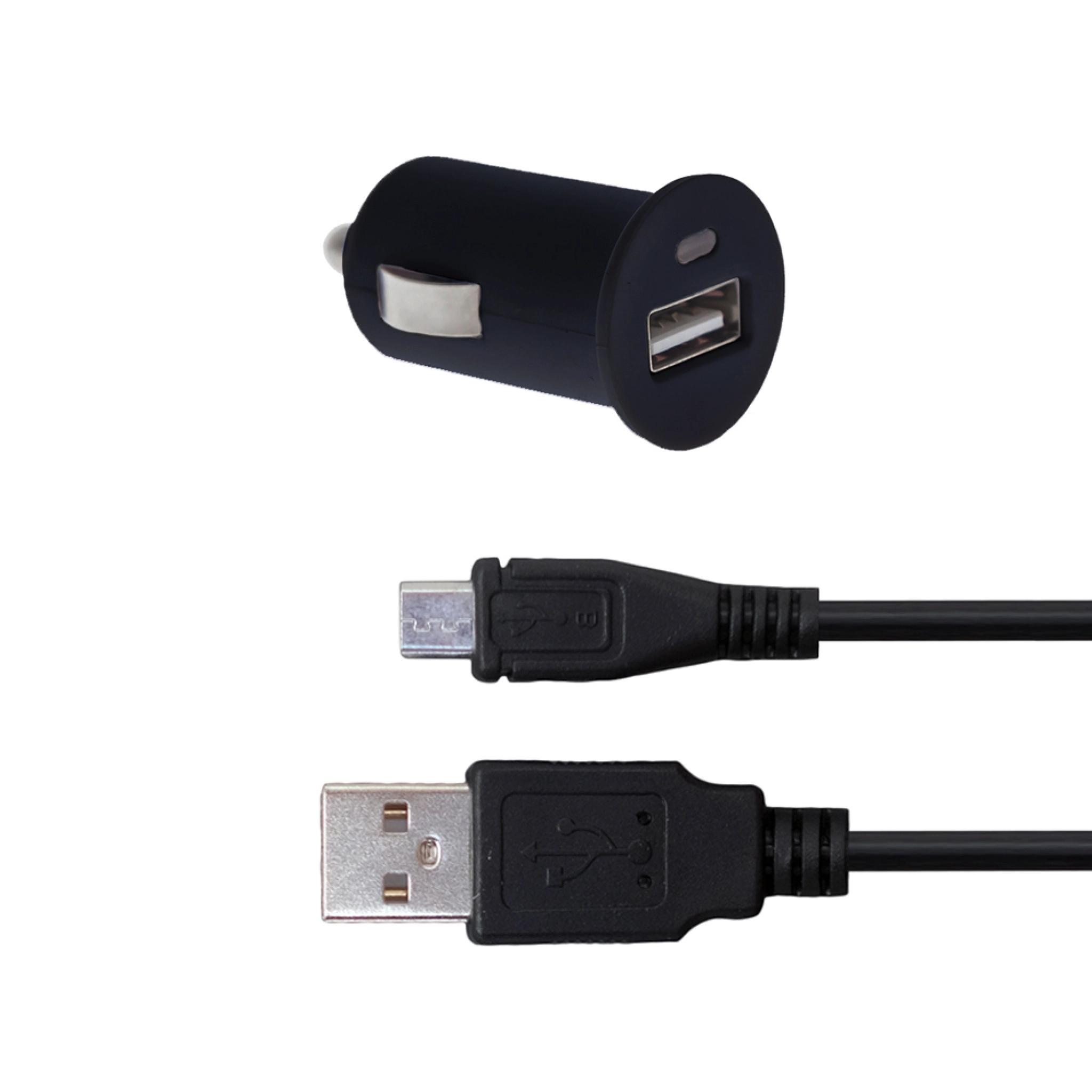 Sinox USB A billaddare med mikro-USB-kabel. 2,4A. 1,5m. Svart
