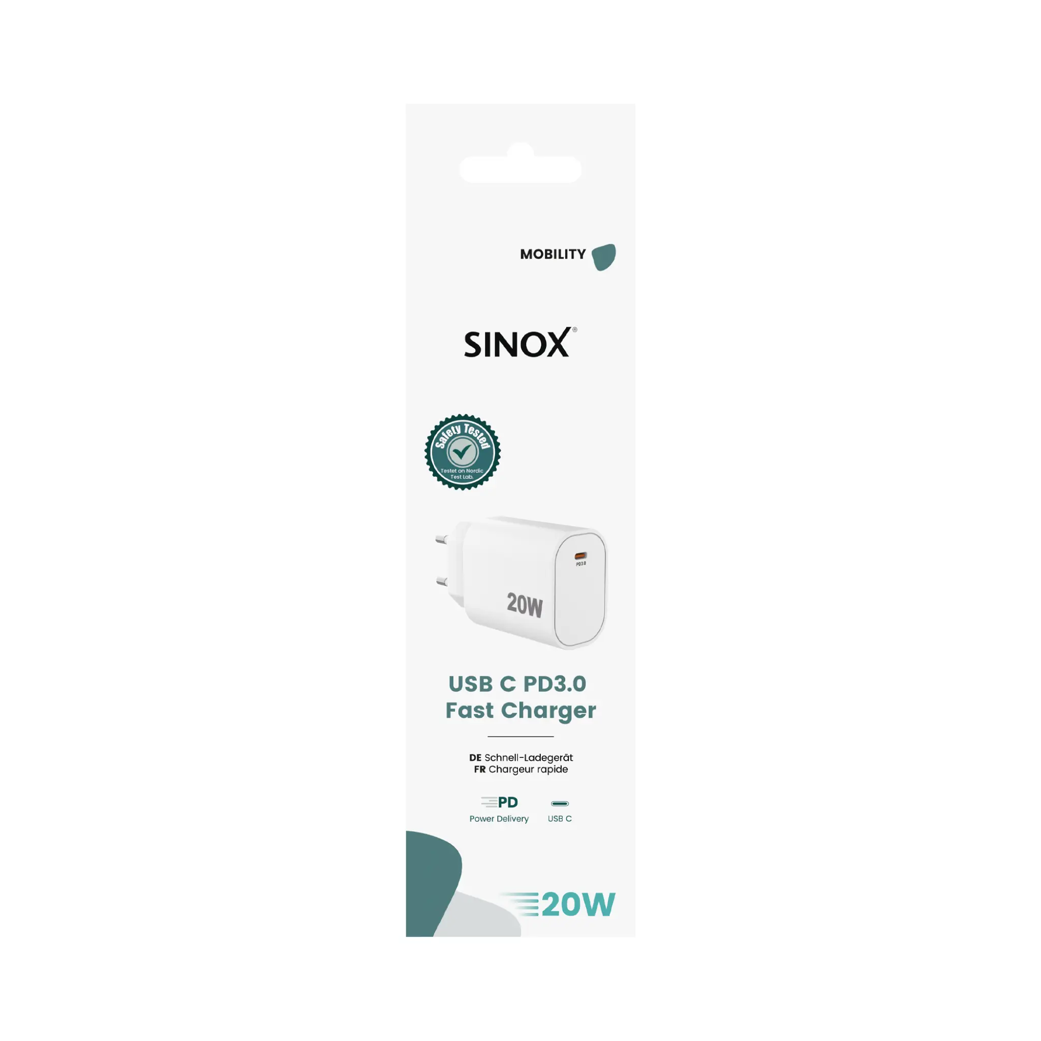 Sinox väggladdare USB-C PD 20W. Vit