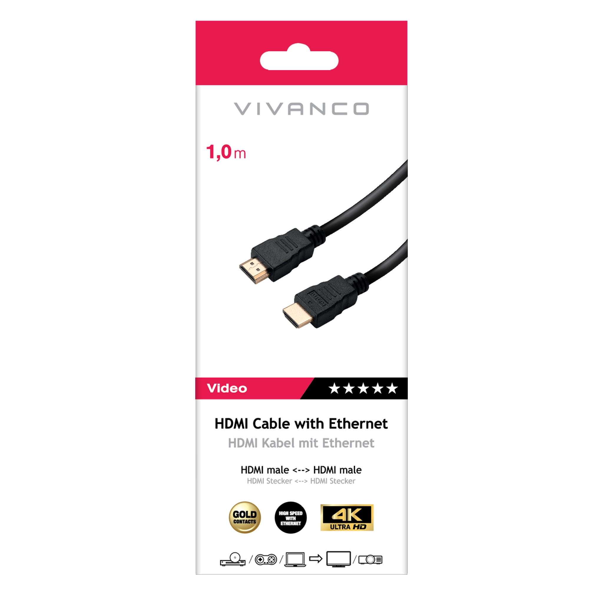 Vivanco HDMI typ A-kabel för 3D och 4K Ultra HD