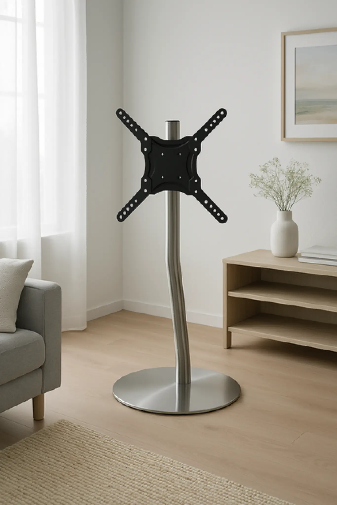 Sinox StandView TV-golvfäste, vinklat med roterbar topp. 26"-65". Aluminium finish Sinox StandView TV-golvfäste, vinklat med roterbar topp. 26"-65". Aluminium finish
